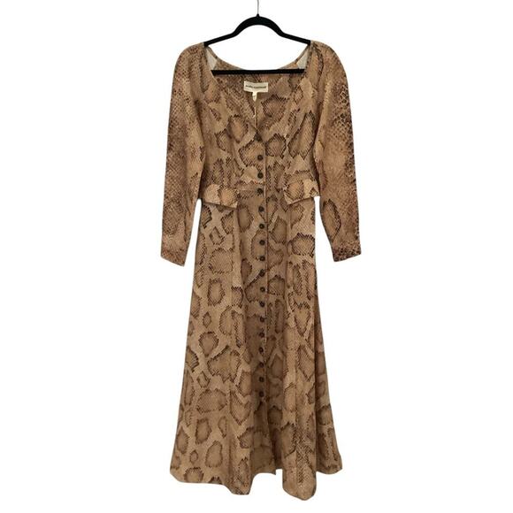 Mara Hoffman Silvana Snake Print Midi Dress In Sand Multi Size 2 Shirtdress - Picture 2 of 16